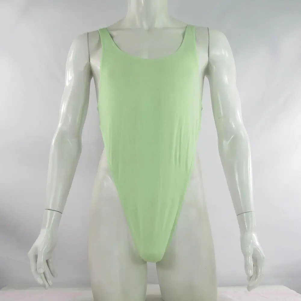 Mens G528C bodysuit Thong Leotard Fine cotton High Cut Deep U-Back