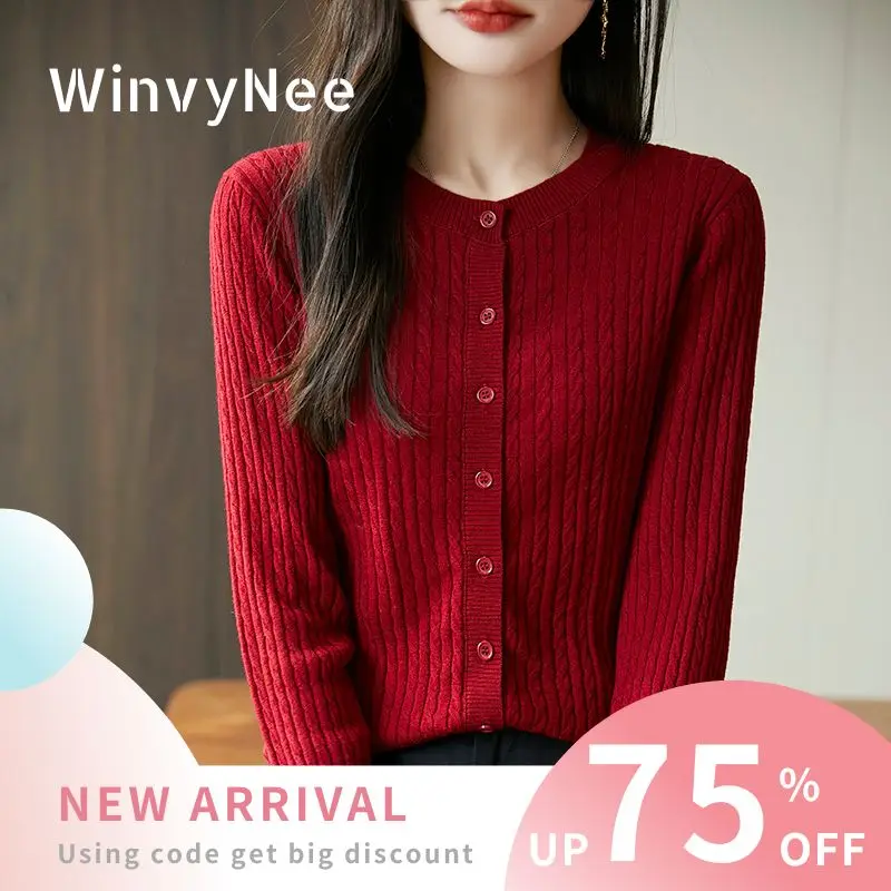 

Женский кардиган WinvyNee из камвольной шерсти с круглым вырезом, в полоску, с длинными рукавами, весна-осень, универсальный, мягкий, повседневный B1757023