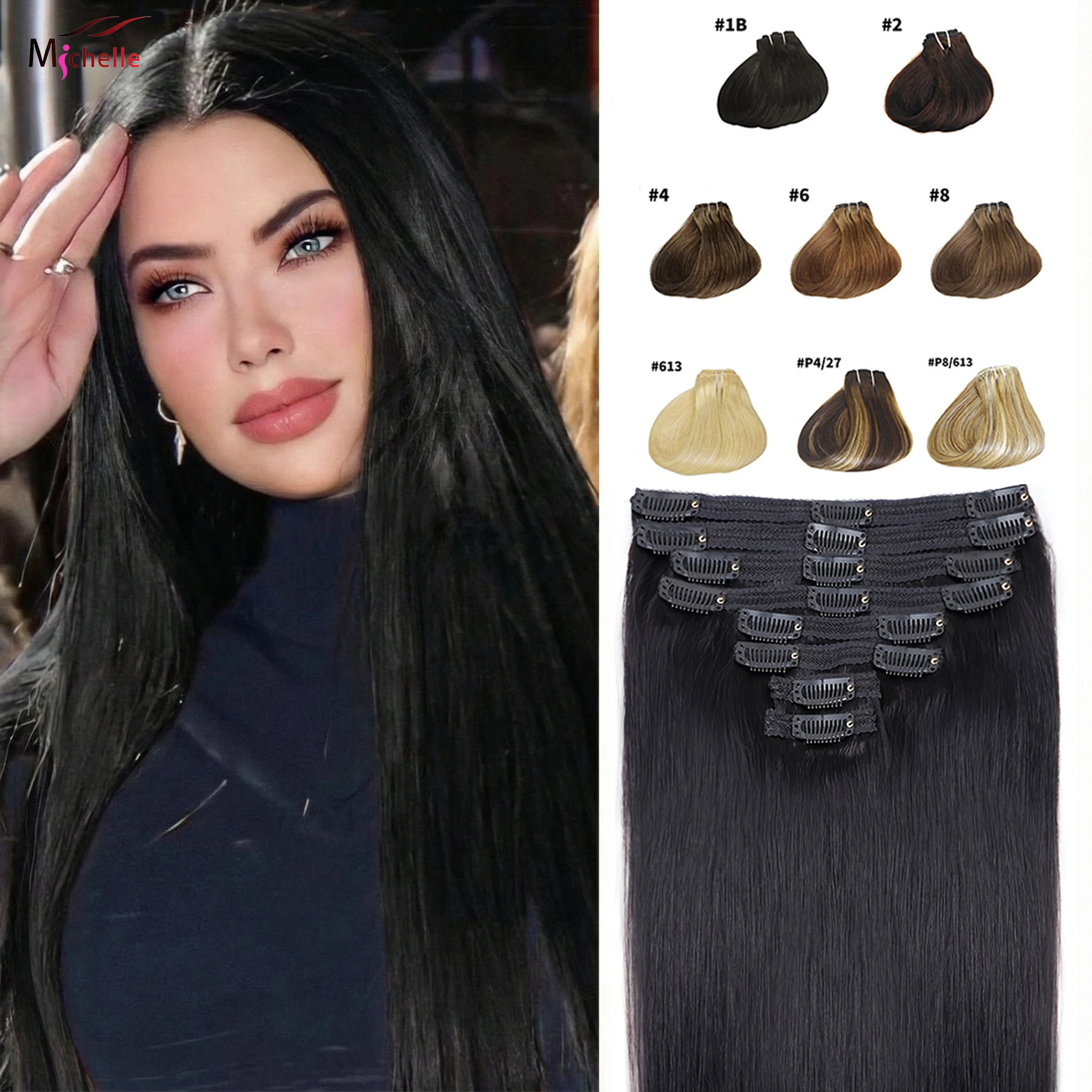 

120G Straight Clip In Hair Extensions 100% Brazilian Remy Virgin Human Hair Straight Clip-In 8pcs with 18 Clips Natural Color 1B