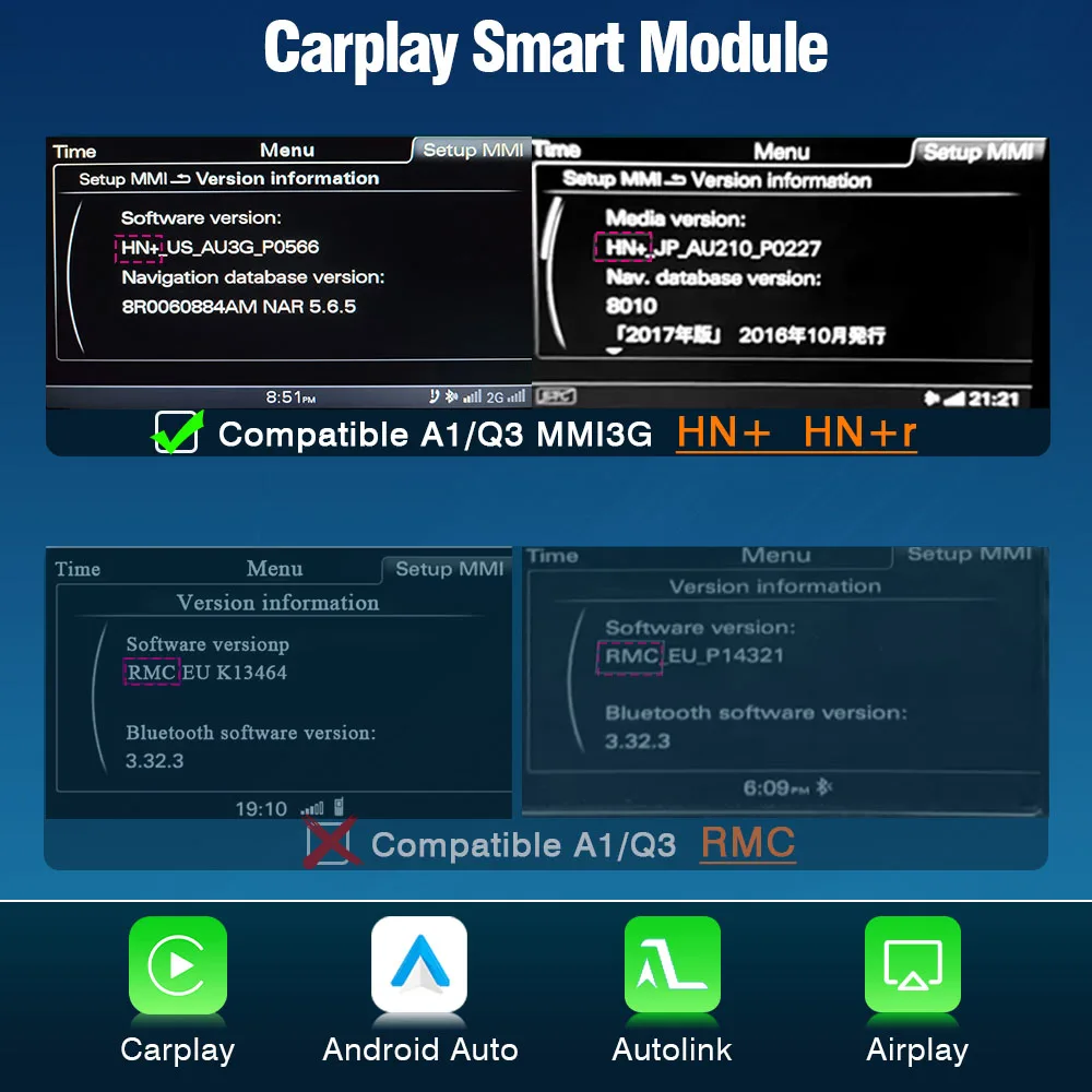 AUTOTOP Draadloze Carplay Android Auto Interface Adapter voor Audi A1 Q3 RMC HN 2009-2018 Ondersteunt Achteruitrijcamera Mirrorlink Airplay