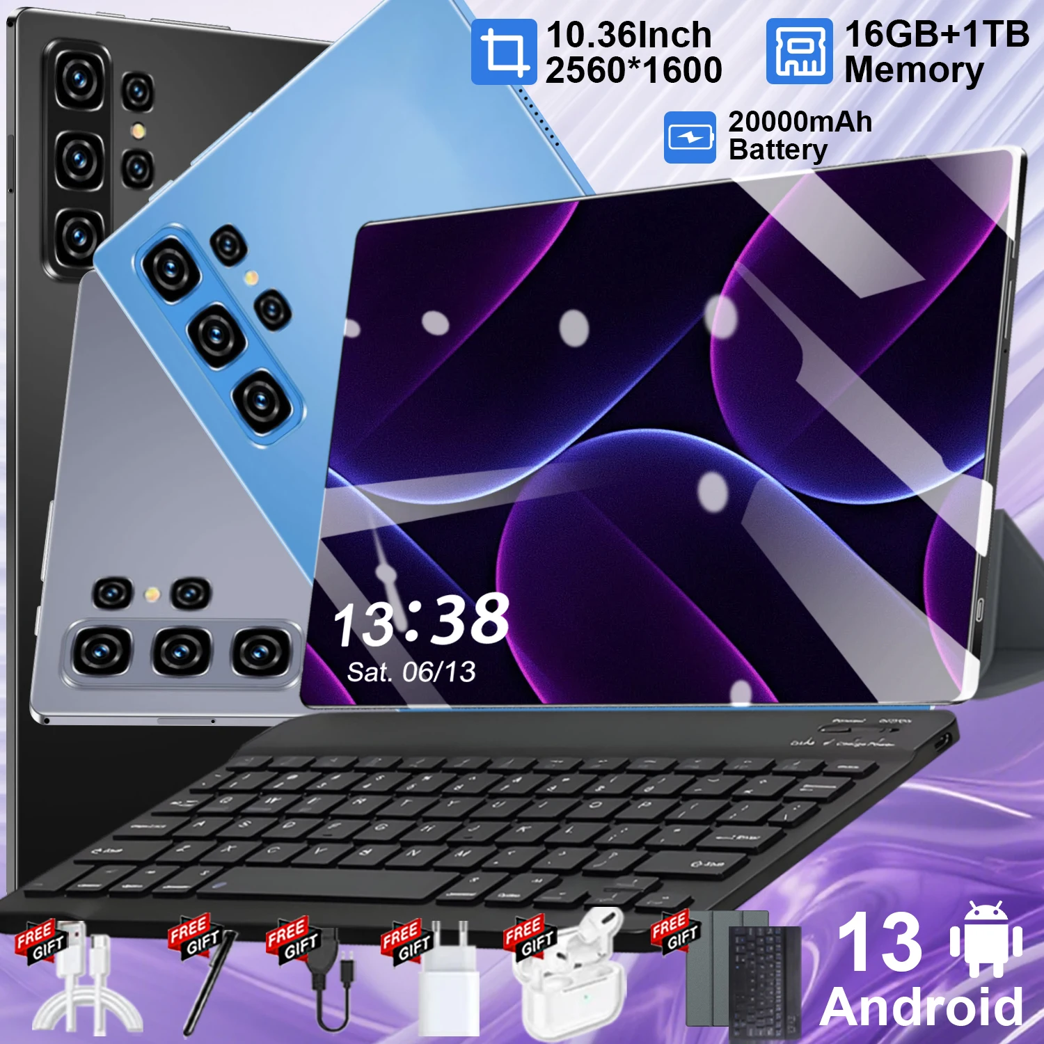 Tablet Android 13 con 16MP+32MP, Versión Global 5G, 20000mAh, 10.36 Pulgadas, 16GB+1TB, WPS+WiFi 5G, Bluetooth, Doble SIM, Llamadas