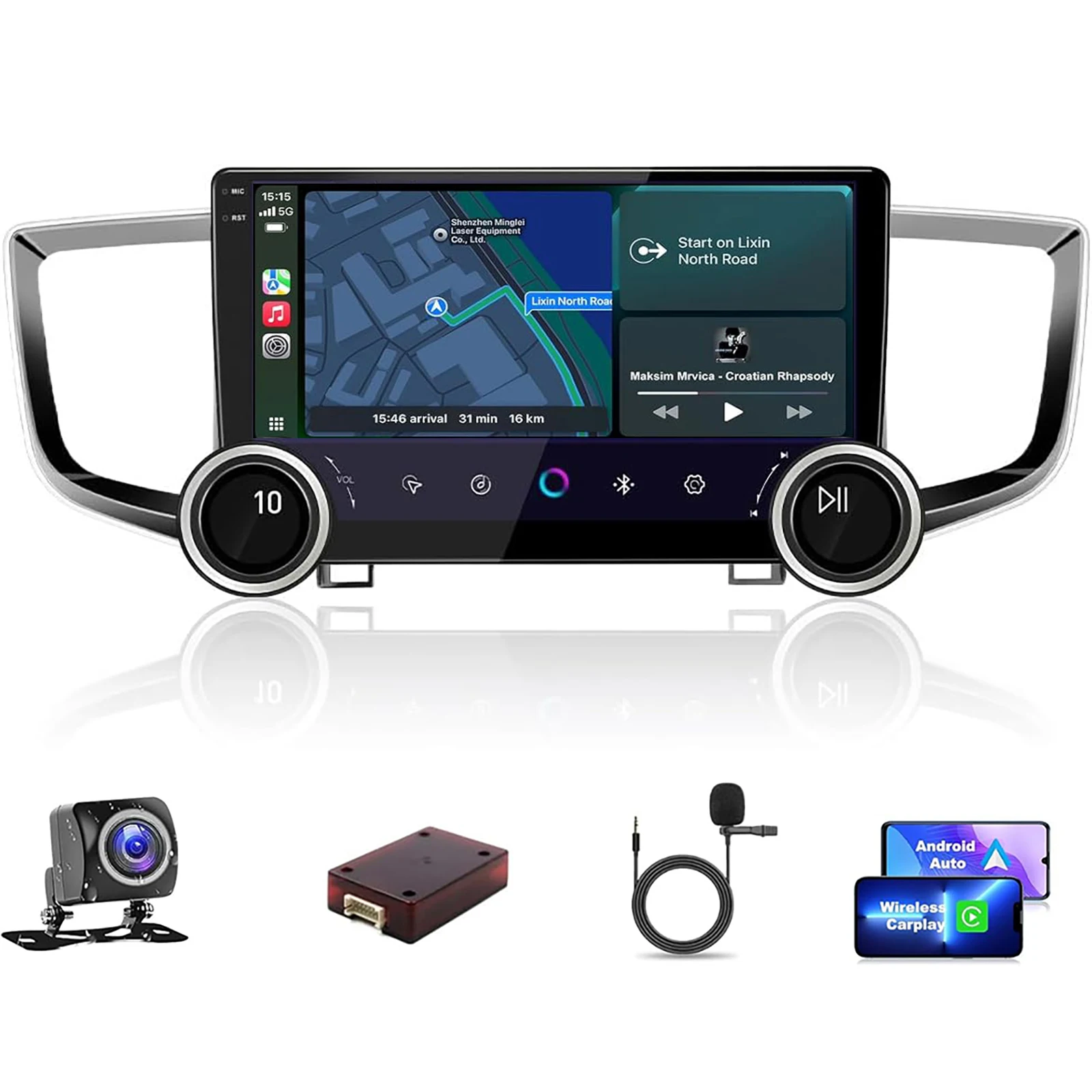 10.1 Inch Dual Knobs Android Car Stereo for 【Honda Pilot 2016-2019】 with GPS Navigation Radio Bluetooth Support WiFi/Mirror Link