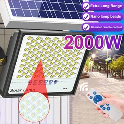 2000W New Solar Light Outdoor Garden LED Reflector IP67 Waterproof Remote Control Outdoor Light Solar Spotlight Wall Light