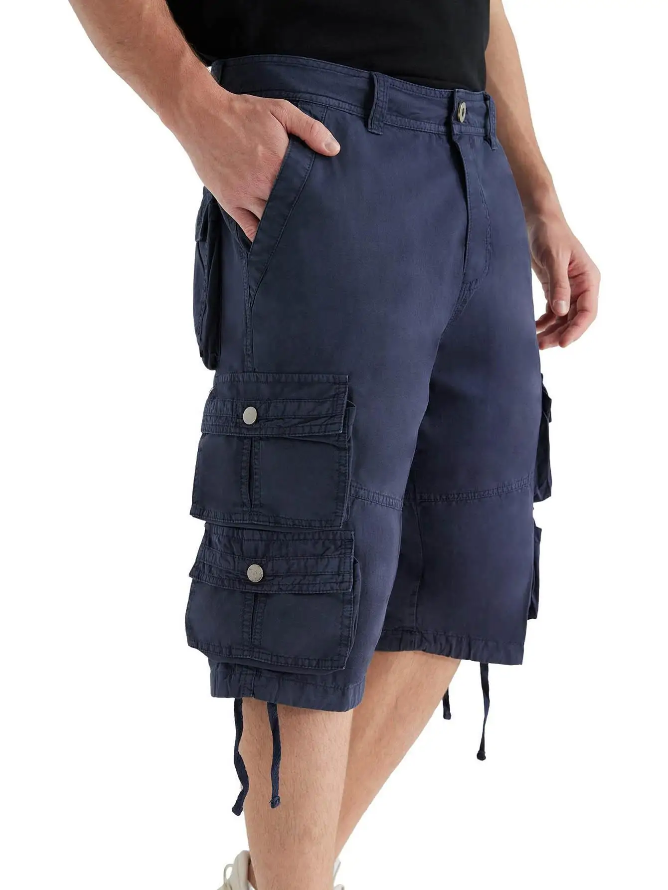 Men's Cotton Cargo Shorts, Summer New Loose Fit 3/4 Length Beach Shorts, Casual and Comfortable with Multiple Pockets