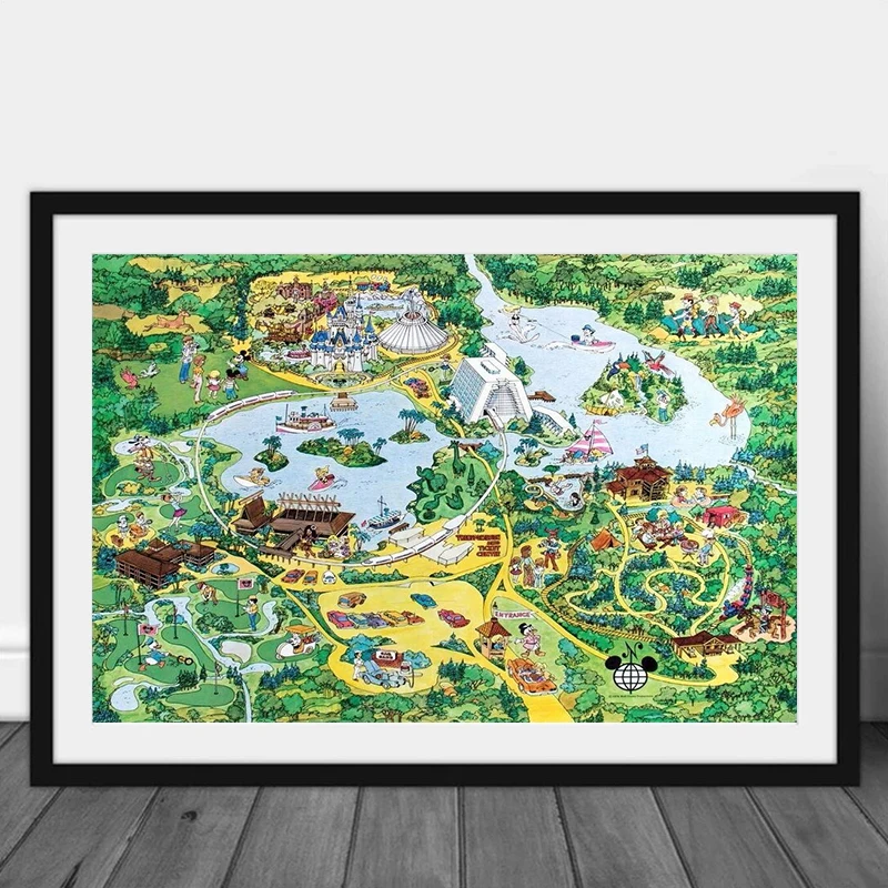 

Walt Disney World Map Canvas Painting Wall Art Disneyland Magic Kingdom Castle Posters And Prints For Living Room Home Decor