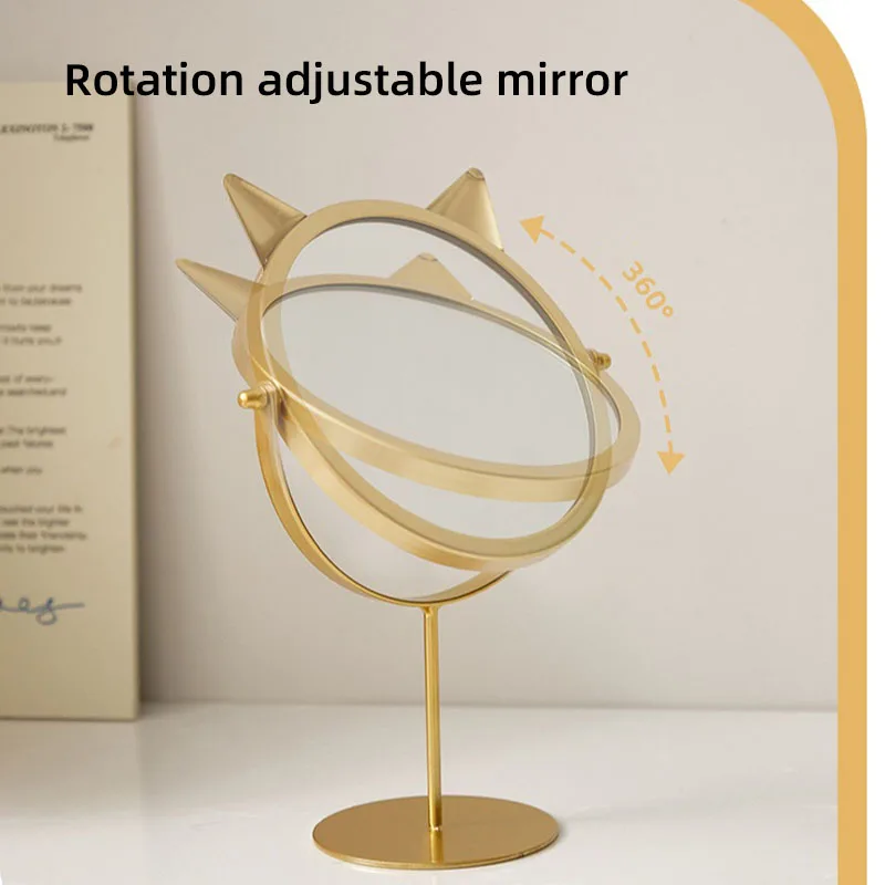 Espelho redondo de mesa pode levantar e girar espelho de alta definição de um lado espelho de maquiagem para casa espelho de vestir de orelha de gato
