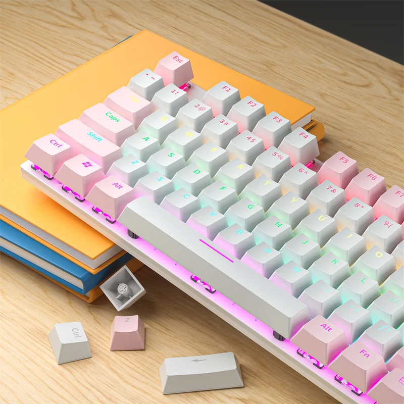 Imagem -02 - Zifiend Ky300 Teclado Mecânico 104 Teclas com Fio Arco-íris Rgb Backlight Computador Jogo Escritório Interruptor Marrom Branco Rosa