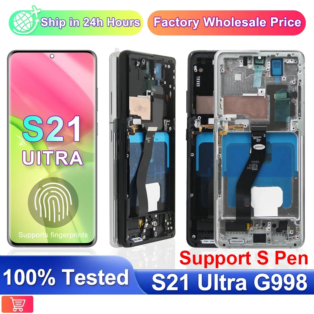 S21 Ultra AMOLED Screen for Samsung Galaxy S21 Ultra 5G G998B G998B/DS Lcd Display Touch Screen with Fingerprints with Frame