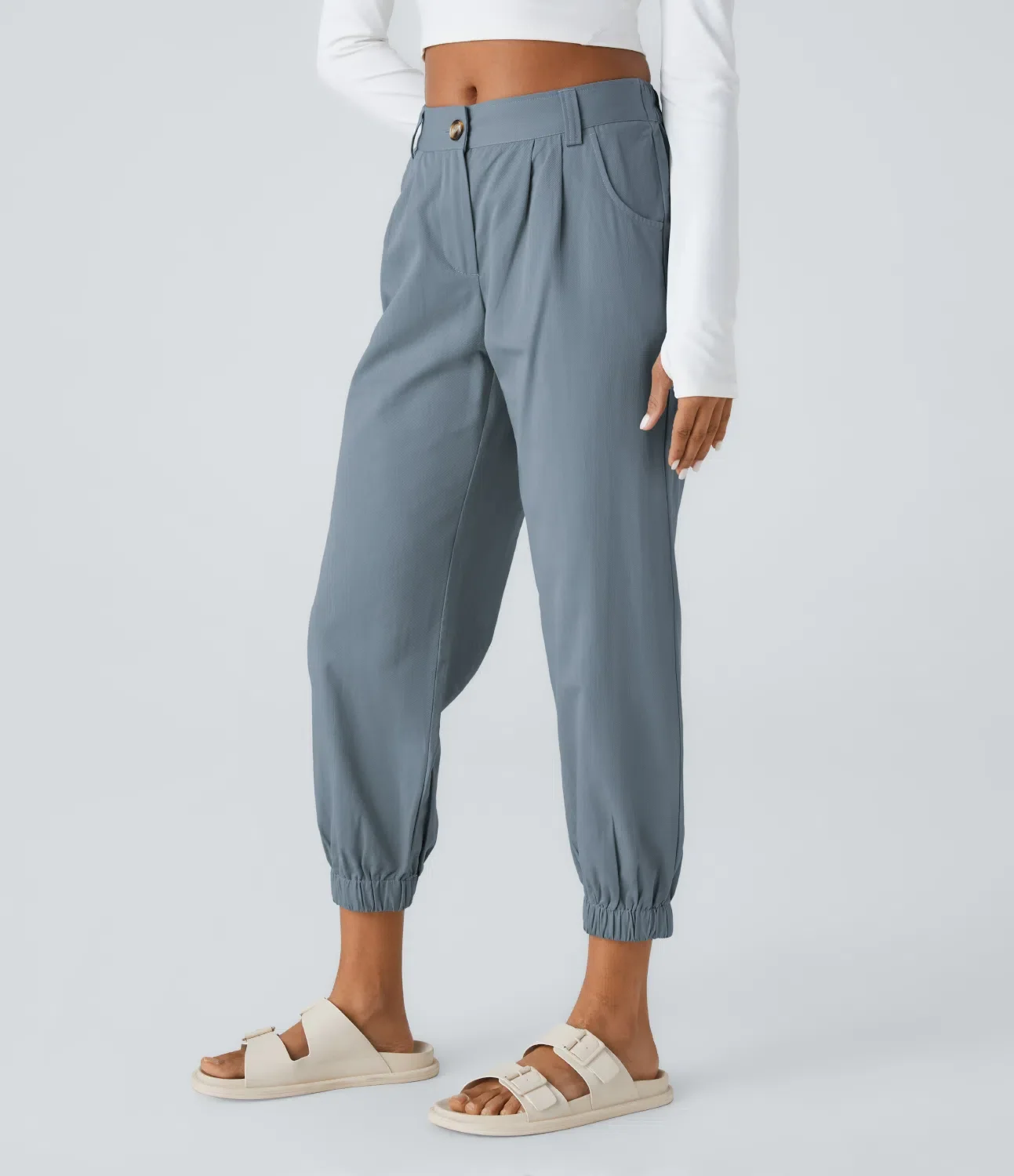 Mid Rise Button Reiß verschluss Seiten tasche Casual Cotton Jogger