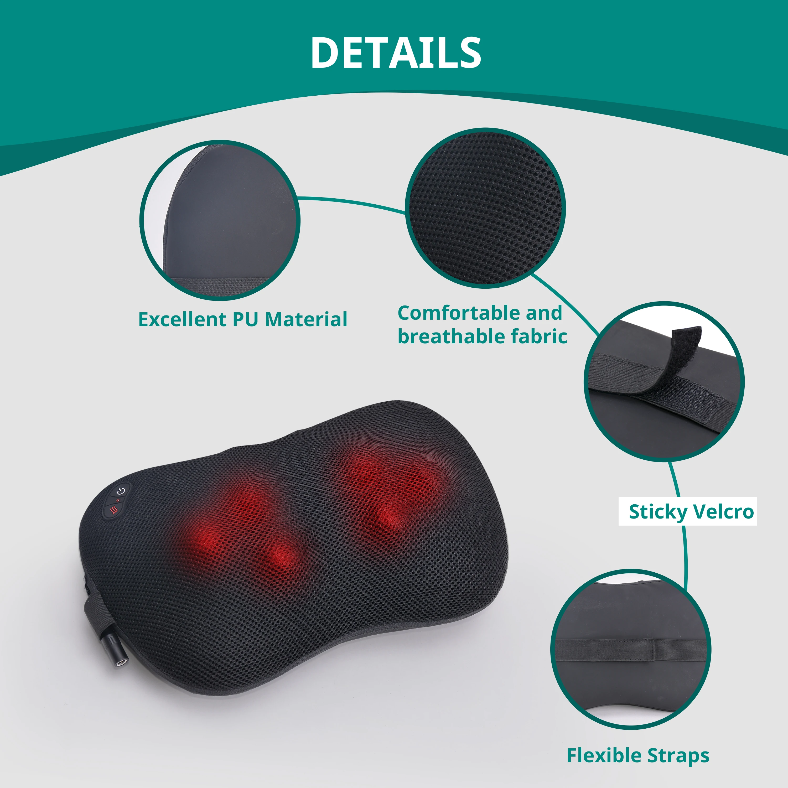 Mynt Shiatsu Massage Pillow Deep-Kneading Electric Massager with 6 Massage Nodes Heat for Neck Back Legs Muscle Pain Relief