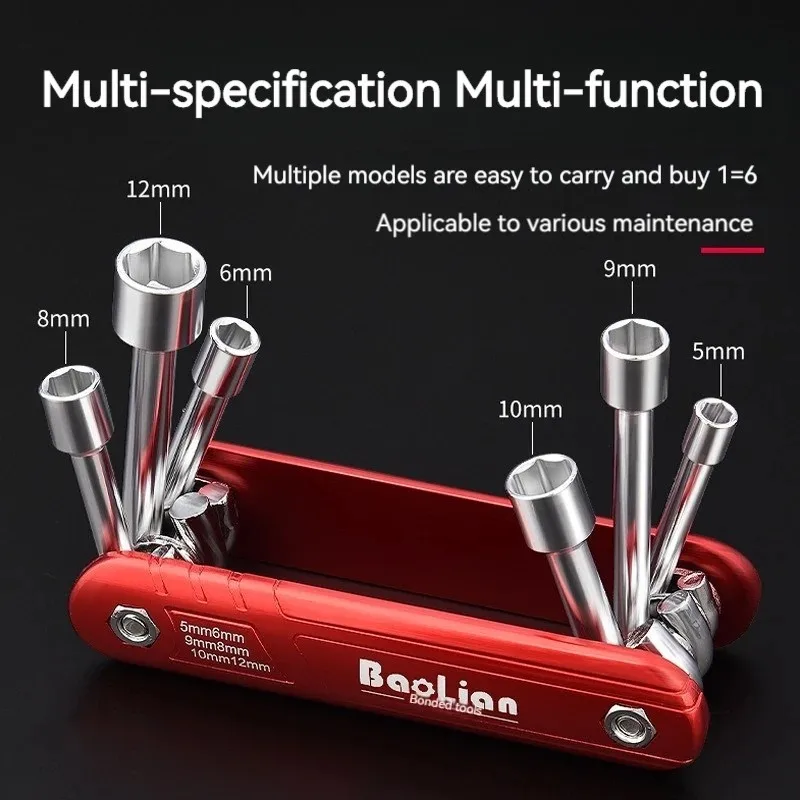 

Multifunctional 5-12mm Folding Socket Wrench Set Portable Hexagonal Screws Metric Inch Bits 6 In 1 Hand Tools Combination