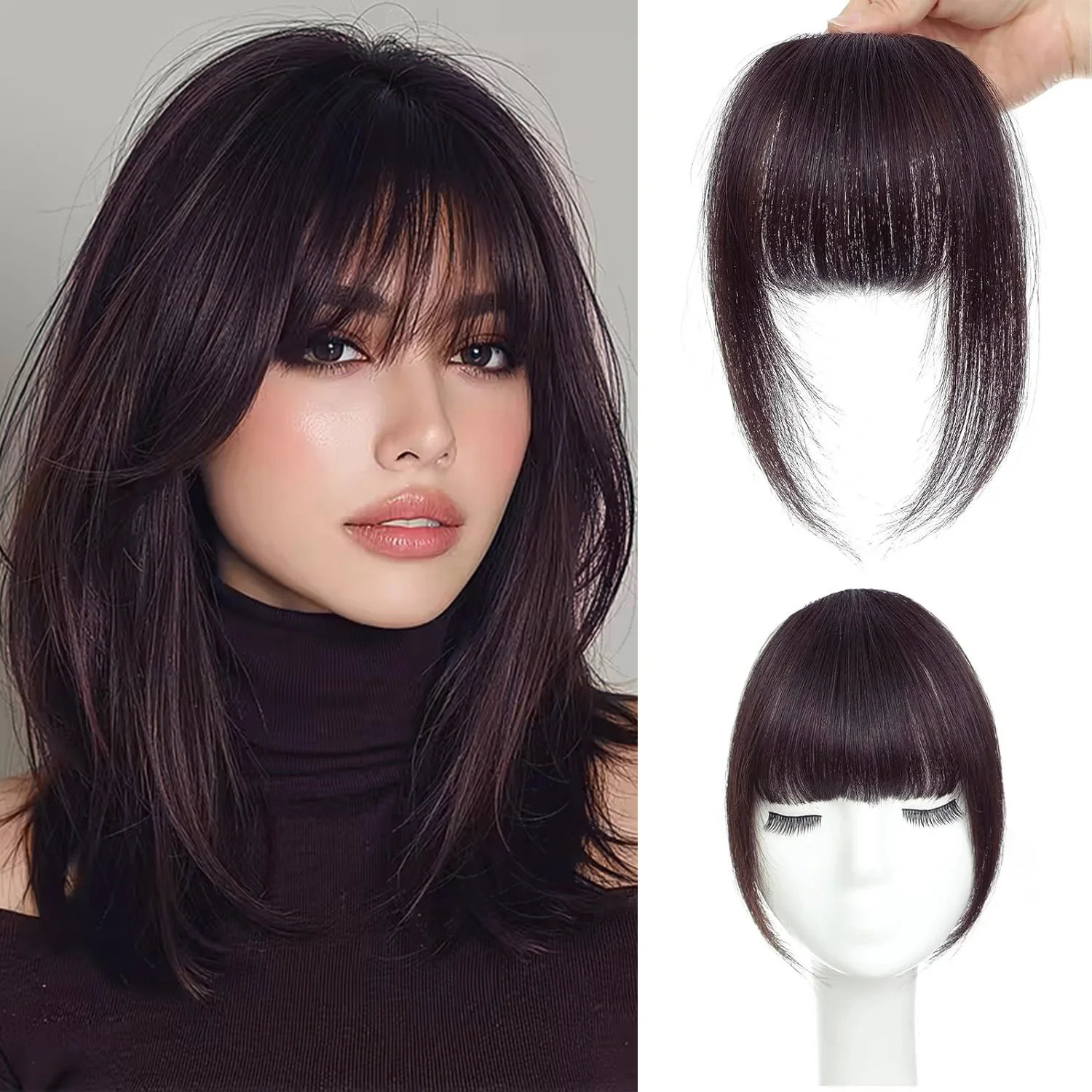 CC YOUNG Echthaar-Wispy-Pony mit Schläfen, gebogener Fransen-Haarschmuck, Clip-in-Air-Pony, Kawaii-Haarteile, schneller Haarwechsel 5