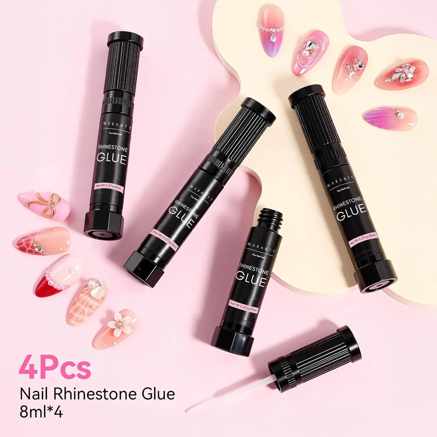 4 pezzi colla per strass per unghie gel-aggiornamento colla per unghie gel per ciondoli per unghie gemme adesivo super forte preciso per il design di nail art 3D