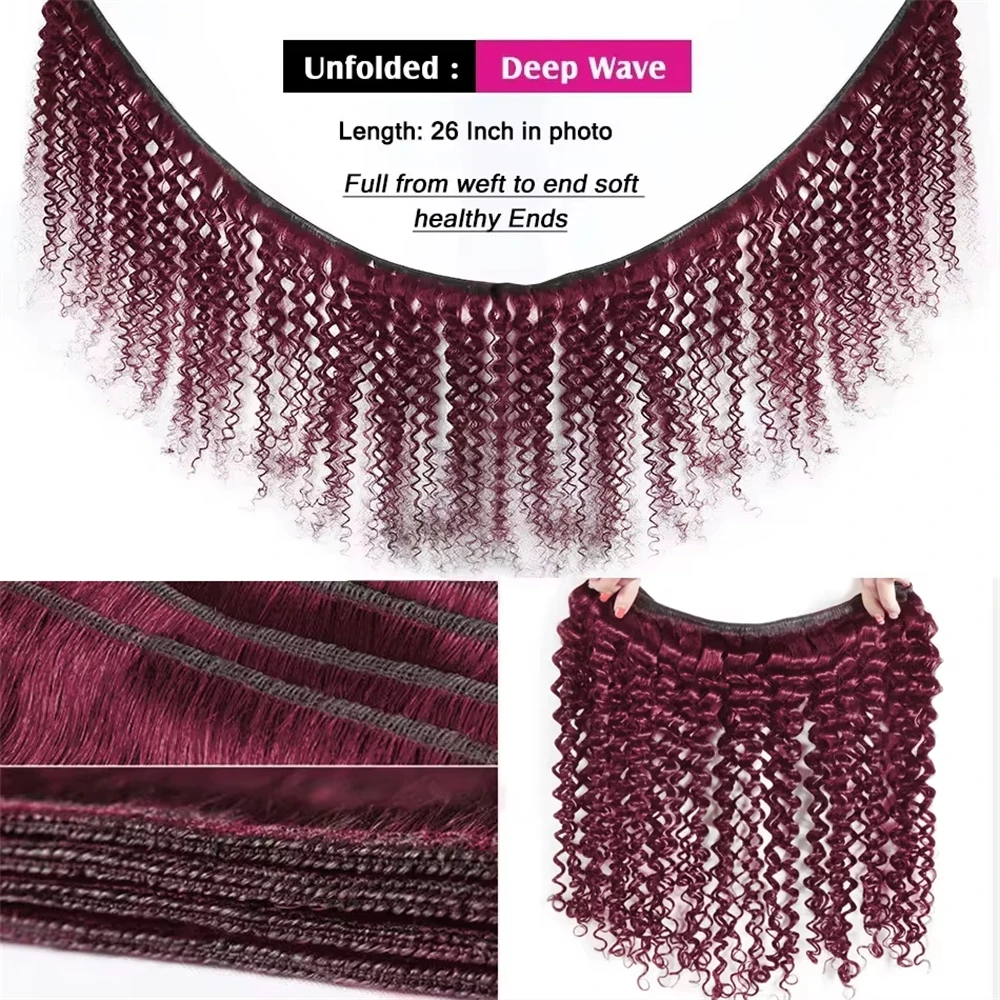 1/3/4 bundels diepe golf bordeaux # 99J Gekleurd Menselijk Haar Weave Krullend Rood Braziliaans Haar Extensions Bundel Voor Vrouwen Dubbele Inslag