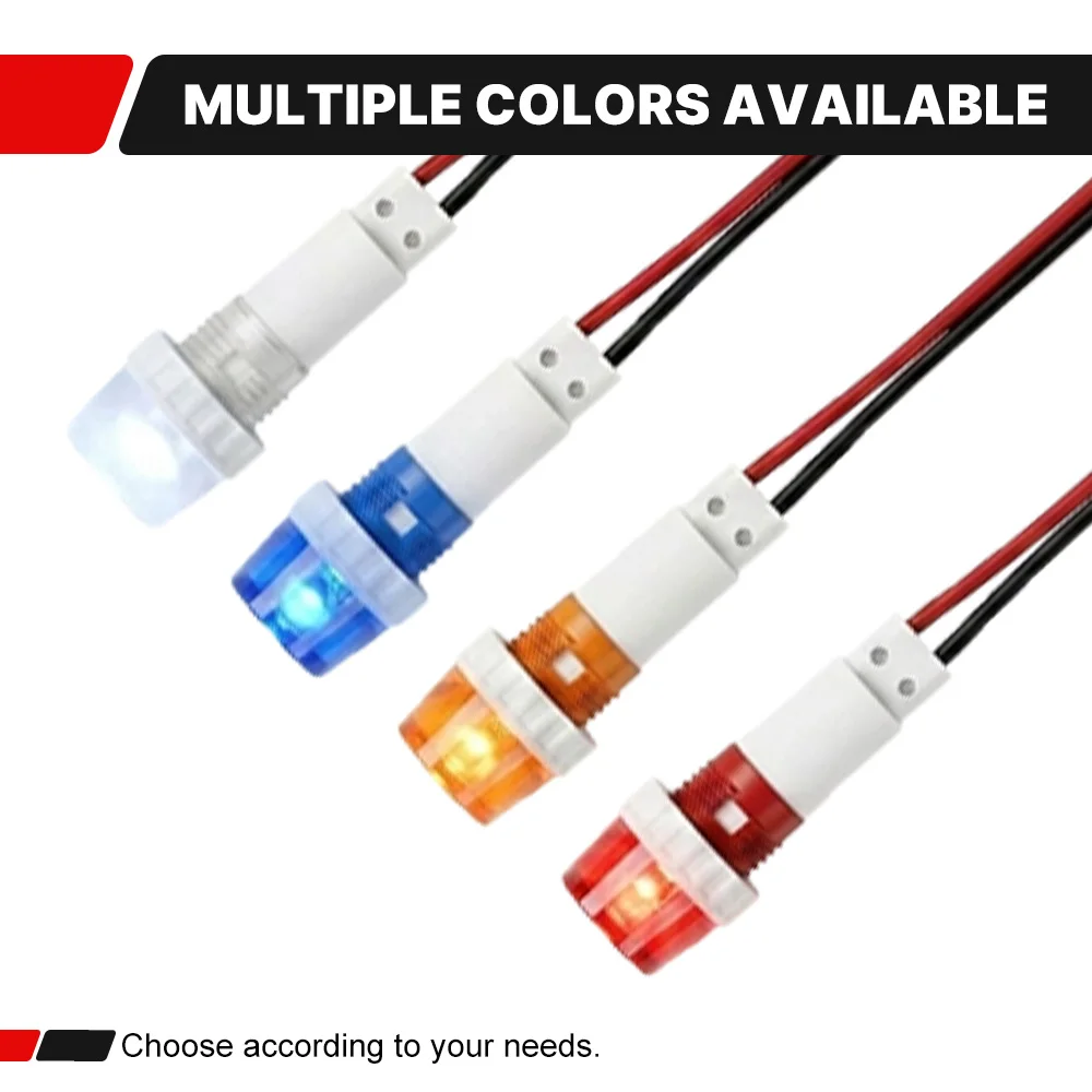 FILN 3er-Set 10mm LED-Anzeigeleuchten mit Gewinde, 12V 24V 110V 220V, vorverdrahtet, flache Signallampe für Auto, Boot, Haushaltsgeräte – Detail 5