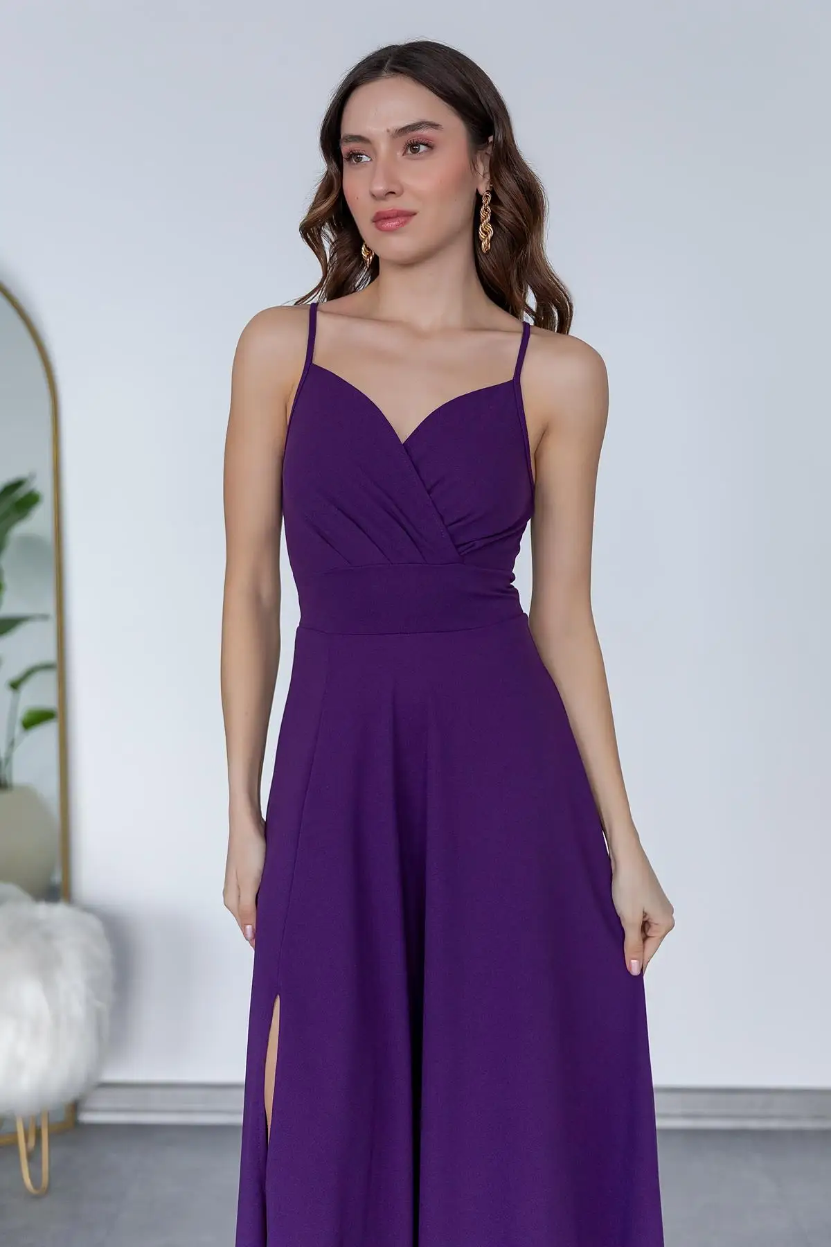 Vestido largo de gasa con tirantes finos para mujer, vestido de fiesta de noche Formal con cuello en V, vestido de dama de honor elegante para boda