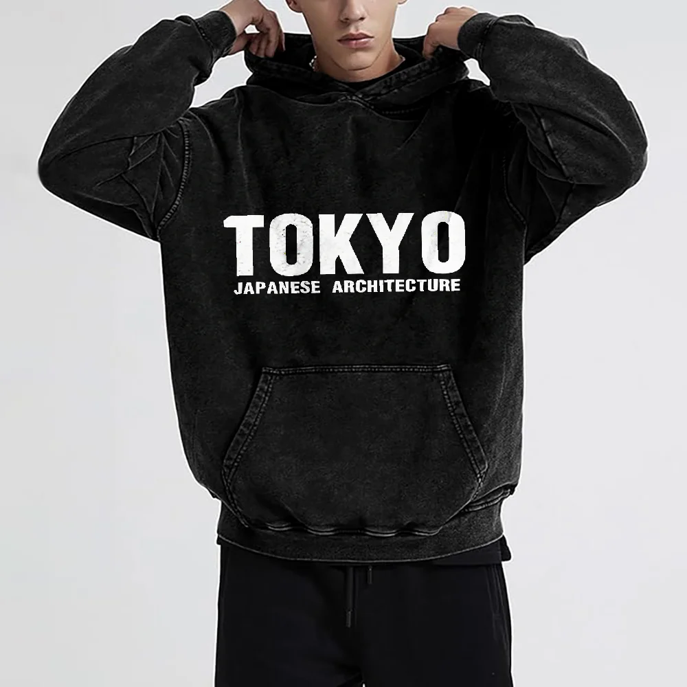 

Токио с карманом-мешочком, регулируемая толстовка с рукавами на шнурке, модная мужская толстовка с буквенным принтом, непринужденный повседневный стиль