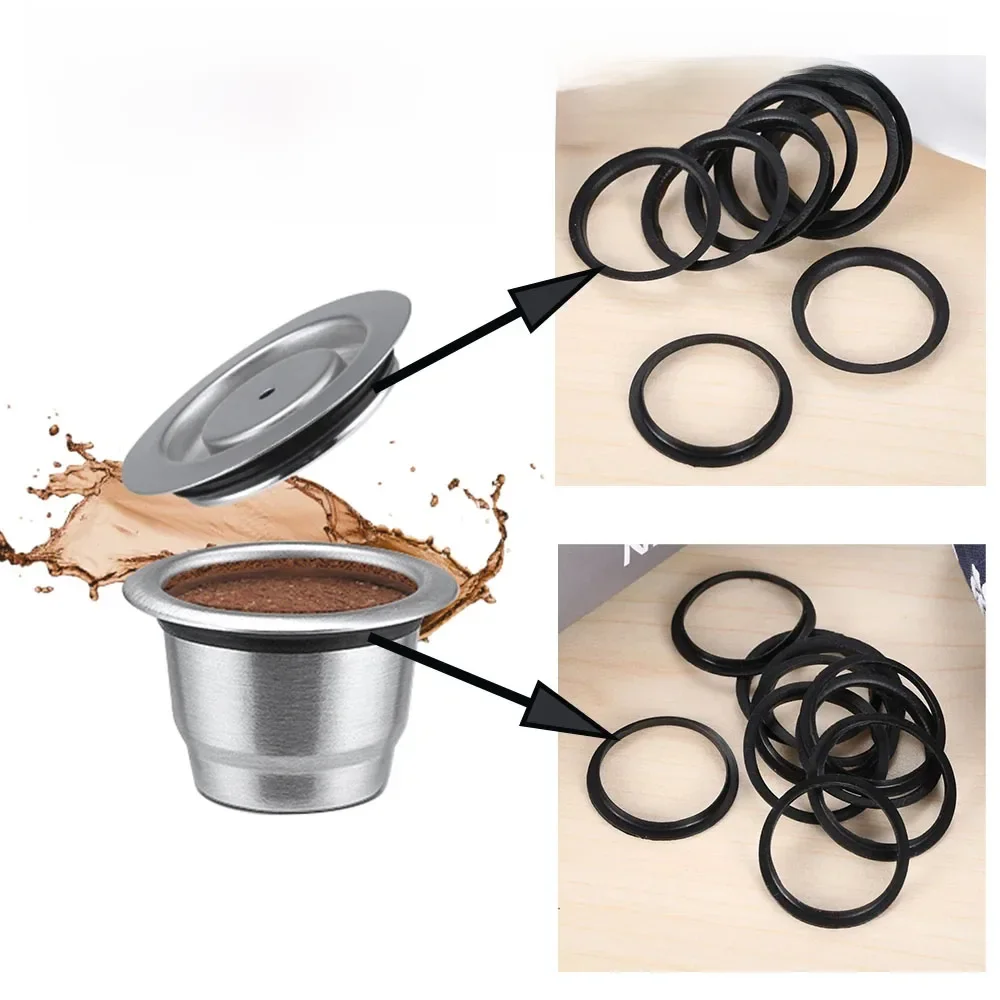 Capsule de café Nespresso, tasse noire, corps, couvercle de tasse, accessoires, joint torique en Silicone pour éviter les fuites d'eau de la capsule de café