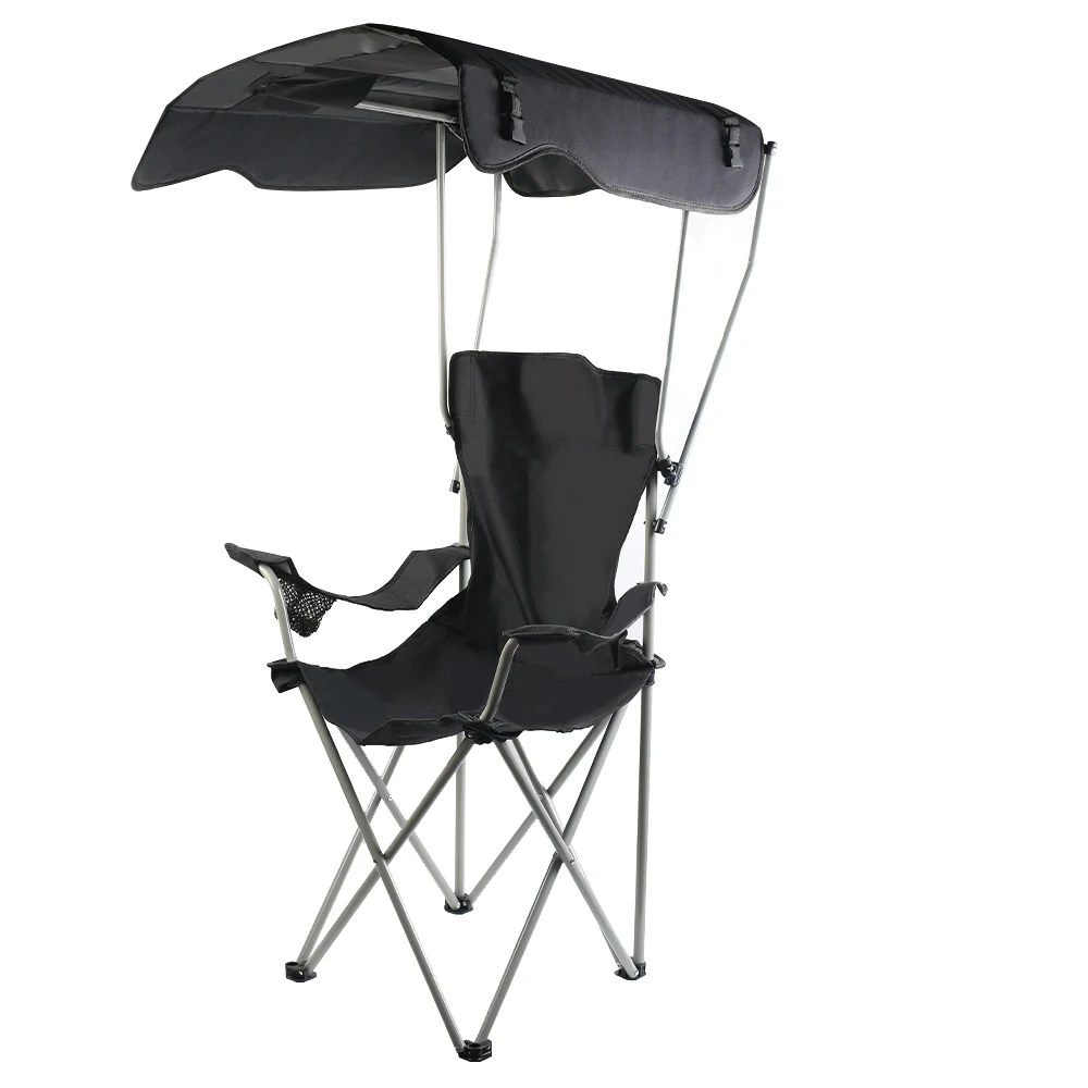 Klappbarer Campingstuhl mit Sonnendach, tragbarer Outdoor-Stuhl mit Getränkehalter, leichter Klappstuhl für Camping, Angeln, Picknick, Garten, Strand und Outdoor-Aktivitäten