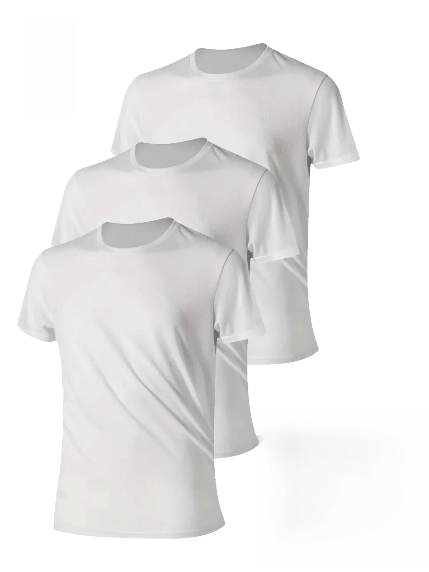 T-shirt z okrągłym dekoltem 3-częściowy biały ultralekki męski szybkoschnący, oddychający, pochłaniający pot koszula odpowiednia do ćwiczeń na siłowni i w domu — zdjęcie 2