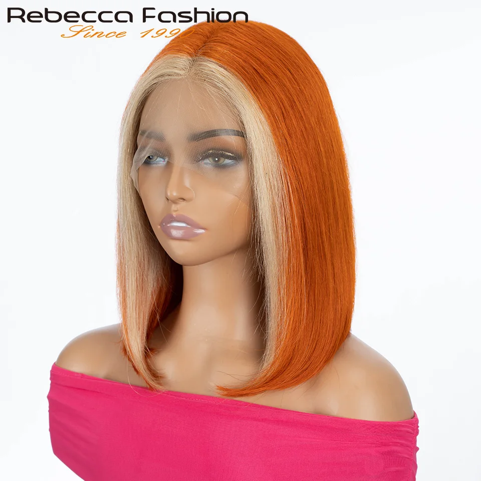 

Ginger Short Bob Lace Front Wigs 100% Human Hair Wigs Bob Lace Wigs For Women Blonde Orange Straight Brazilian Hair Closure Wig