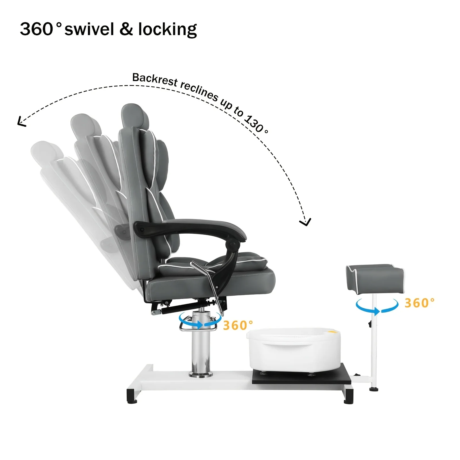 كرسي سبا للقدمين، أريكة صالون الأظافر مع حوض حمام القدم، كراسي باديكير مع رفع هيدروليكي ودوران 360 درجة، أثاث
