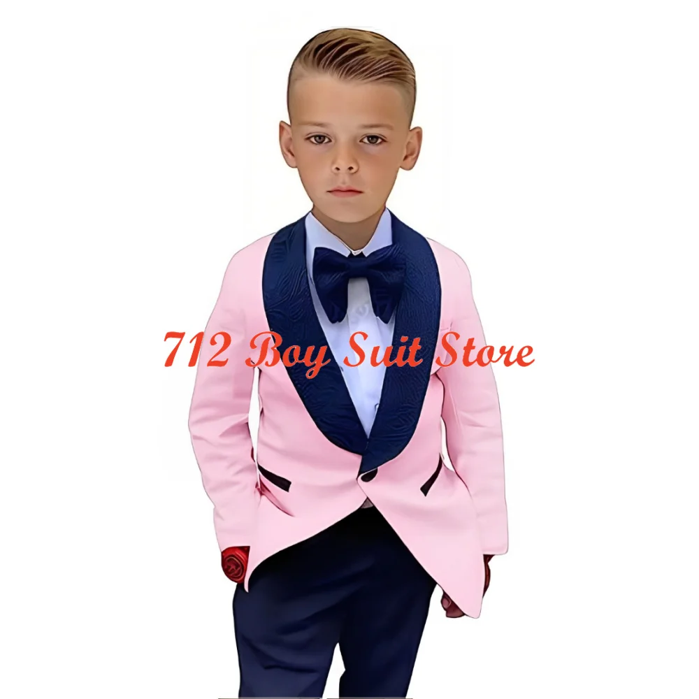 Boys Suit Wedding Tuxedo 2 Pieces Jacquard Collar Jacket Pants Fashion Kids Blazer Set Formal Children Clothes 2-16 Years Old