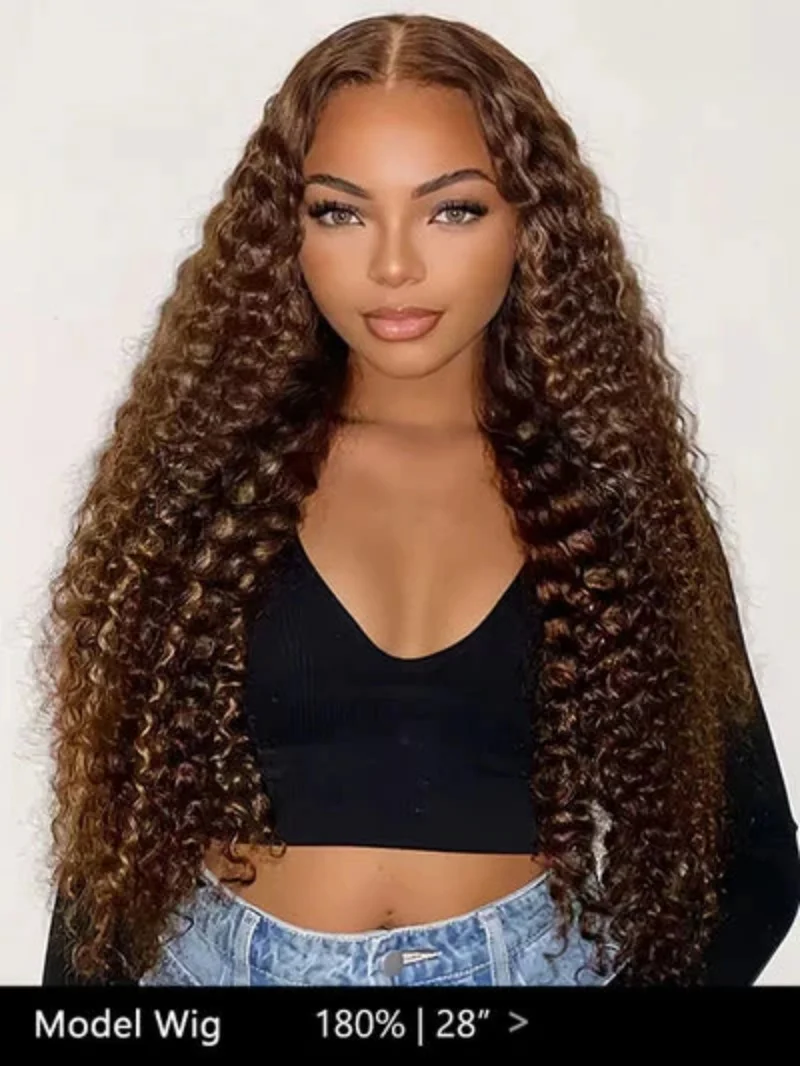 40 Inch 4/27 Curly Ombre Highlight 7x5 Lace Front Curly Glueless Human Hair Wigs 250% Density Deep Wave 13x4 Wigs For Women image 2