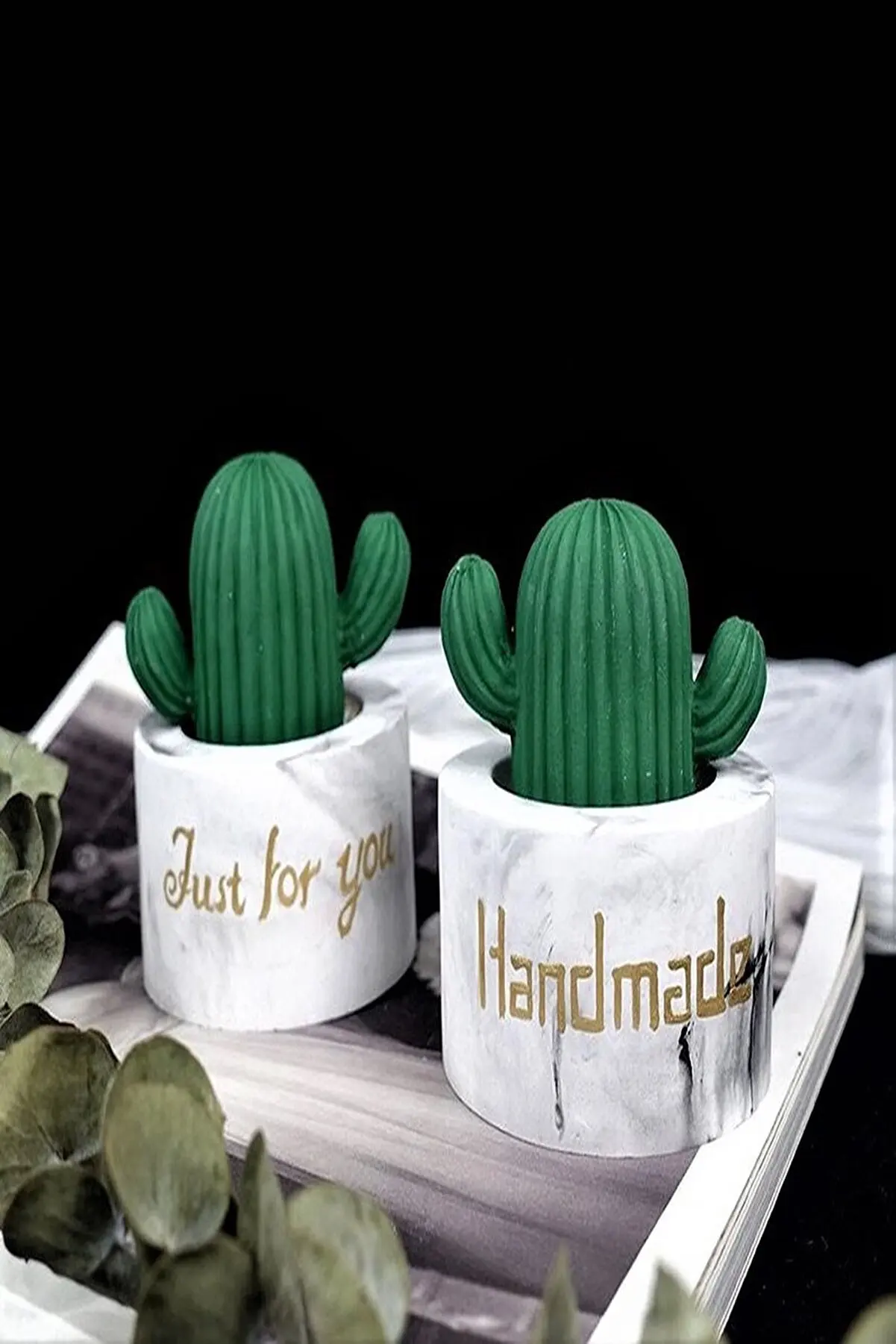 2 Pieces Cactus Candle Double Set Powder Scented Green Home Decorations, Room Decor, Aromatic,Odoriferous, Ornamental Lux