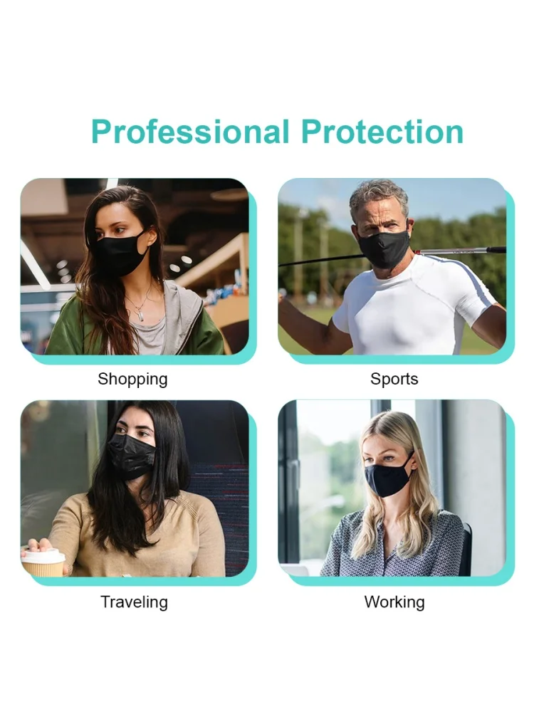Mascarilla facial negra desechable de 100 piezas: filtración de 3 capas, trabillas cómodas, ideal para ir de compras, deportes, viajes y trabajo