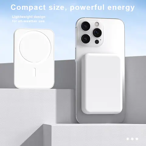 Mini trådlös snabbladdning, 5000 Mah magnetisk trådlös powerbank, med 15-watts snabbladdningskapacitet Lämplig för Apple 12 och senare mobiltelefoner, en bärbar utomhusströmförsörjning för nödsituationer är ett måste. 8 best sales powerbank med trådlös laddning - №2