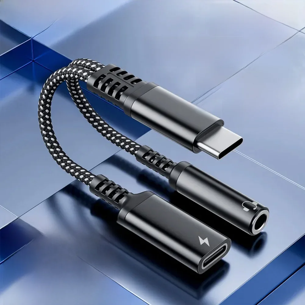 NNBILI 2w1 1w1 USB typu C do 3,5 mm Adapter gniazda słuchawkowego Audio Aux PD 60W Kabel do szybkiego ładowania iPhone 15 Samsung Xiaomi — zdjęcie 2