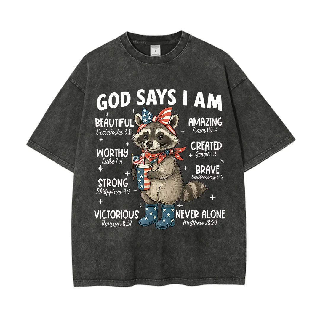 

God Say I Am Never Alone Christian Graphic Tees Summer Breathable Soft Washed T-Shirt Oversized Crewneck Short Sleeve Unisex Top