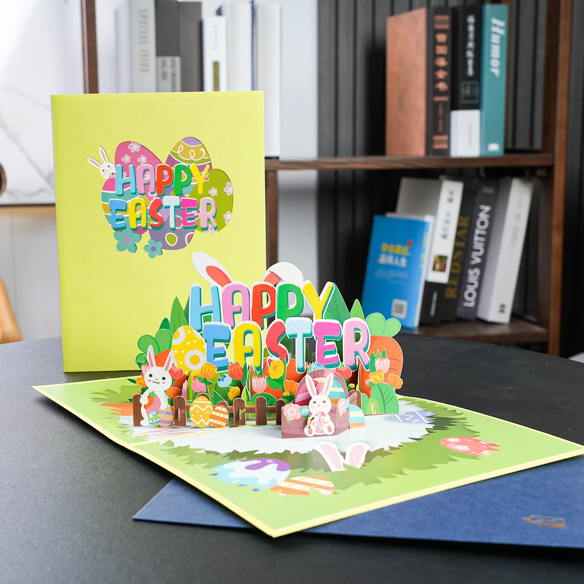 Frohe Ostern Pop-Up-Karte – 3D-Grußkarte mit Hasenei-Blumenkorb für Ostern – Detail 12