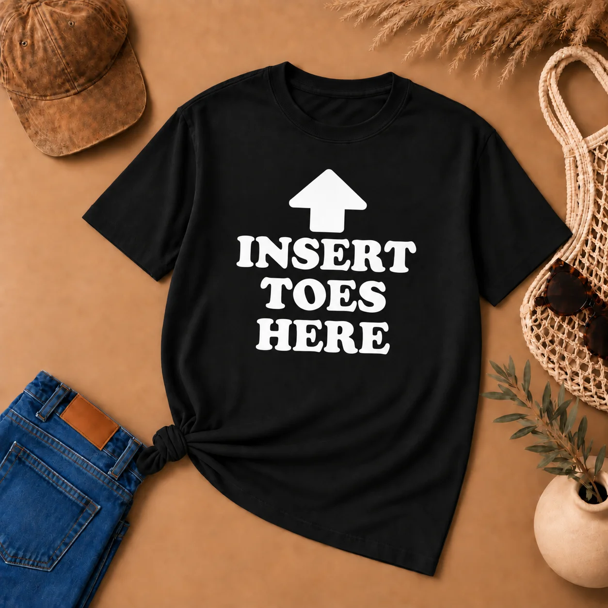 Women's & Men's  Short-Sleeve Round Neck Casual Streetwear Top - Funny Insert Toes Here Design，Tshirt, Graphic Tee