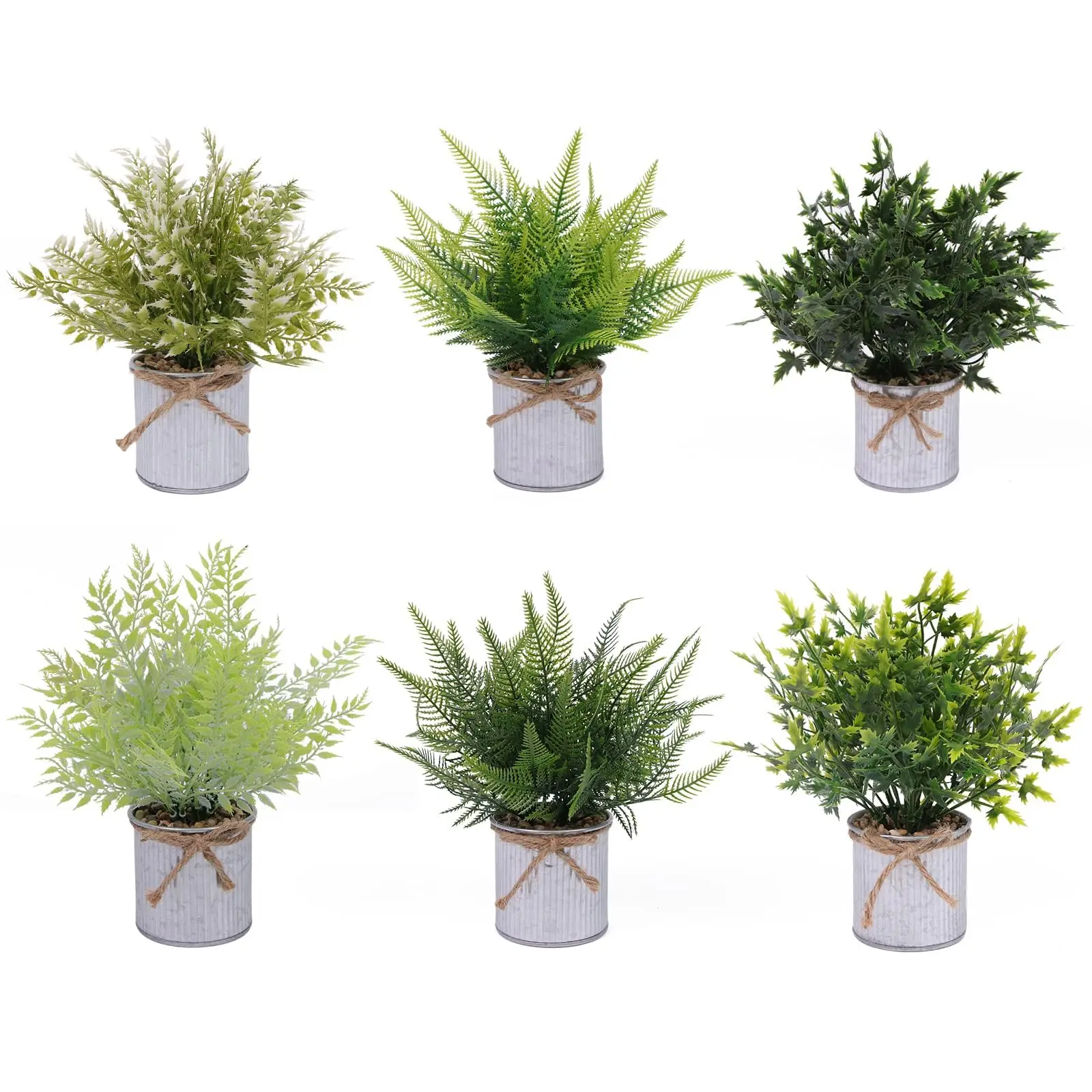 6 piccole piante artificiali in vaso di ferro per decorare la tavola, felci realistiche, piante verdi finte, piante in plastica per decorare casa, appartamento, ufficio, ideale come regalo per