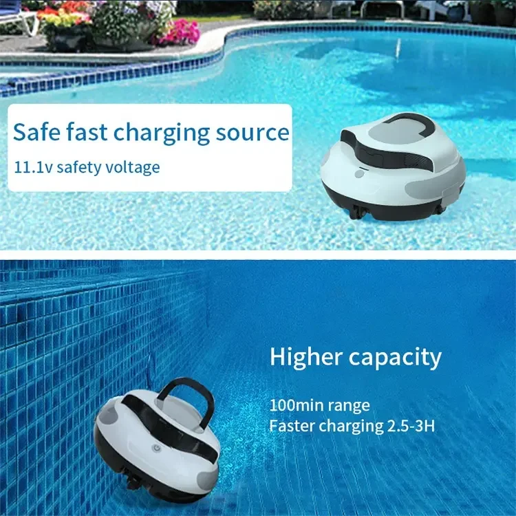 Smart Cordless Robotic Pool Cleaner Automatic Pool Vacuum Cleaner With Self Parking Function Underwater Pool Cleaning Machine