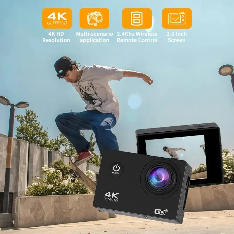في الهواء الطلق 4K عمل كاميرا واي فاي خوذة تسجيل الفيديو 4K/30FPS واي فاي 2.0 "170D GPS 8X التكبير تحت الماء كاميرا رياضية مقاومة للماء