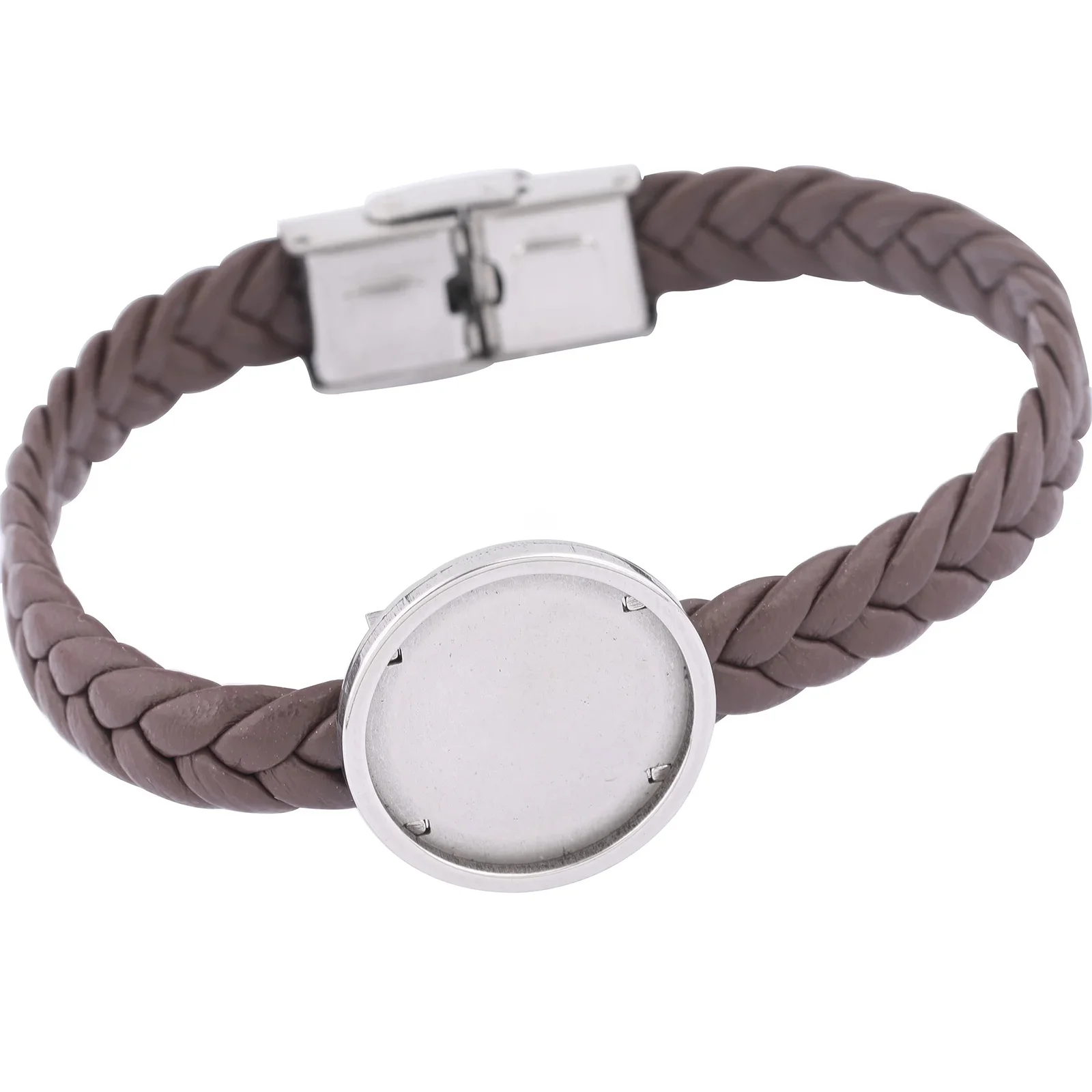 Bracelet en cuir plat marron, bases vierges, cabochon 20mm, paramètres de lunette, acier inoxydable, bijoux à bricoler soi-même, accessoires exécutifs, 2 pièces