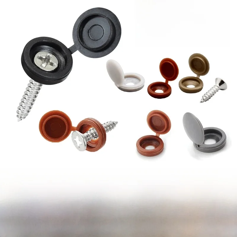 Capuchon à vis en plastique à charnière, possède un bouton de protection Snap, vis à bouton, meubles en bois, boulons décoratifs kg, quincaillerie, 10 pièces, 100 pièces