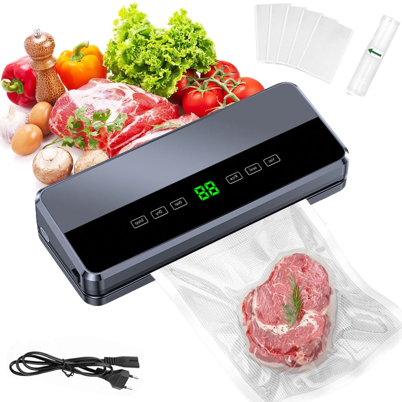 OWJHE Elektrisches Vakuumiergerät für trockenes/nasses Lebensmittel, versiegelte Verpackung, Küche, Lebensmittelaufbewahrung, versiegelt, integriertes Schneidmesser