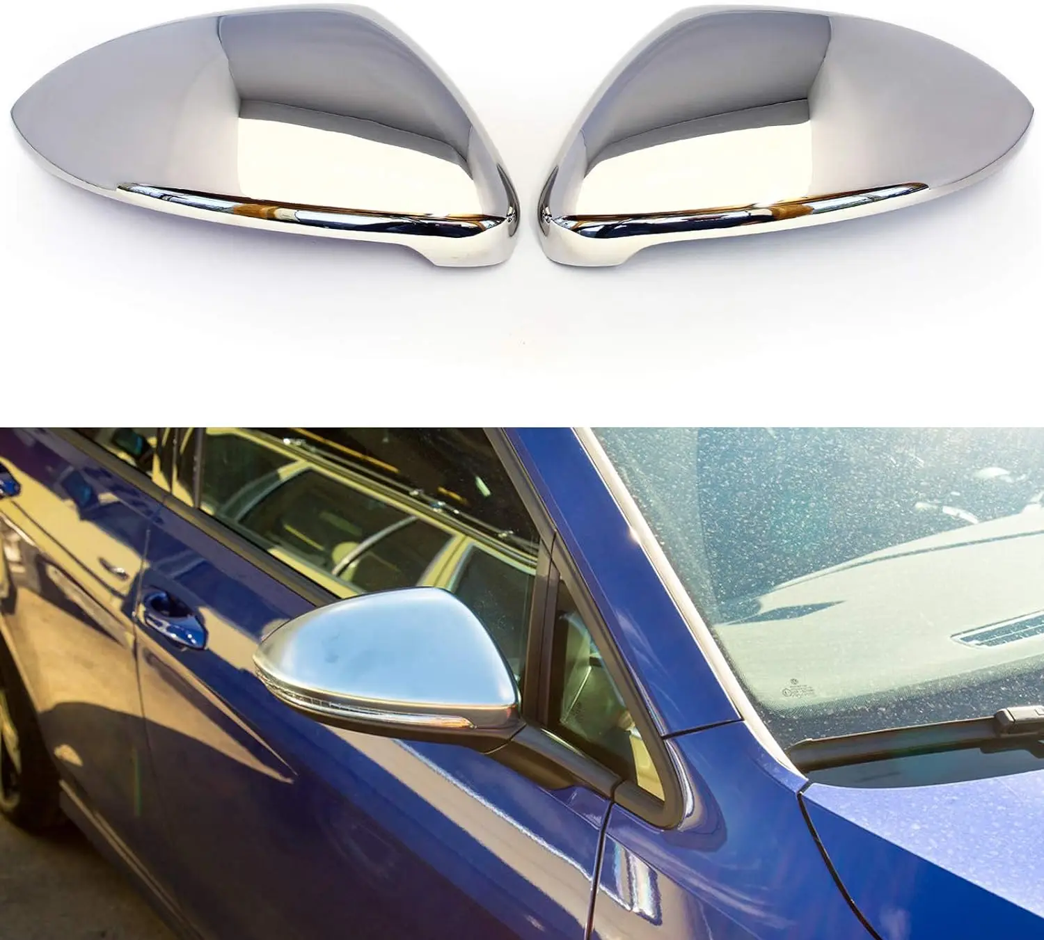 Mirror covers for VW GOLF VII | SPORTSVAN + ALLTRACK | VW TOURAN | Stainless steel, exterior mirror caps, chrome mirror covers, side trims, 2 pieces, easy installation