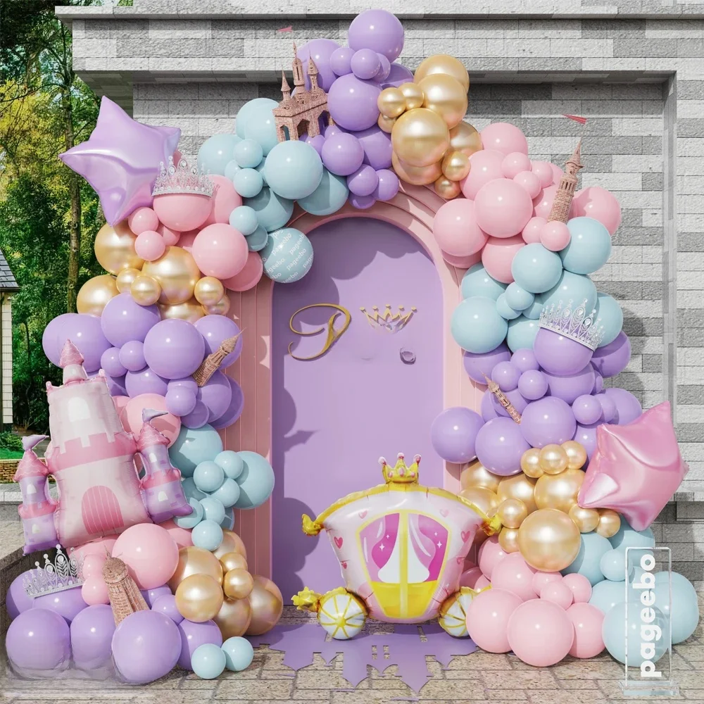 Guirlande de ballons en arc de château, 136 pièces, Kit Macaron rose bleu, ballon en Latex pour fille, décoration de fête d'anniversaire et de mariage, fourniture de réception-cadeau pour bébé