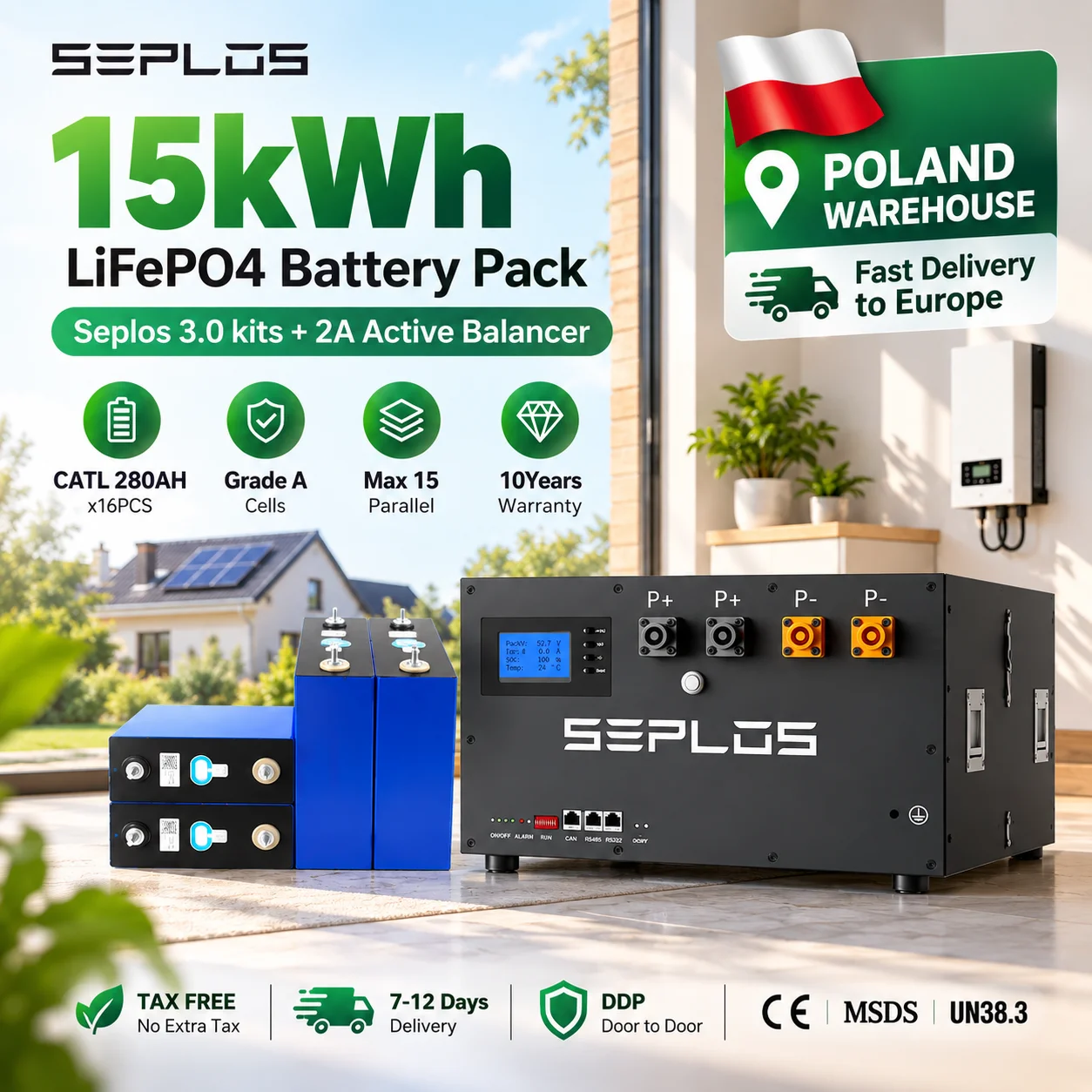 EU Stock GradeA Lifepo4 Battery 48V CATL280 8000 Cycles Seplos3.0 Kit 2A Active Balancer Rechargeable Battery DIY Solar Storage