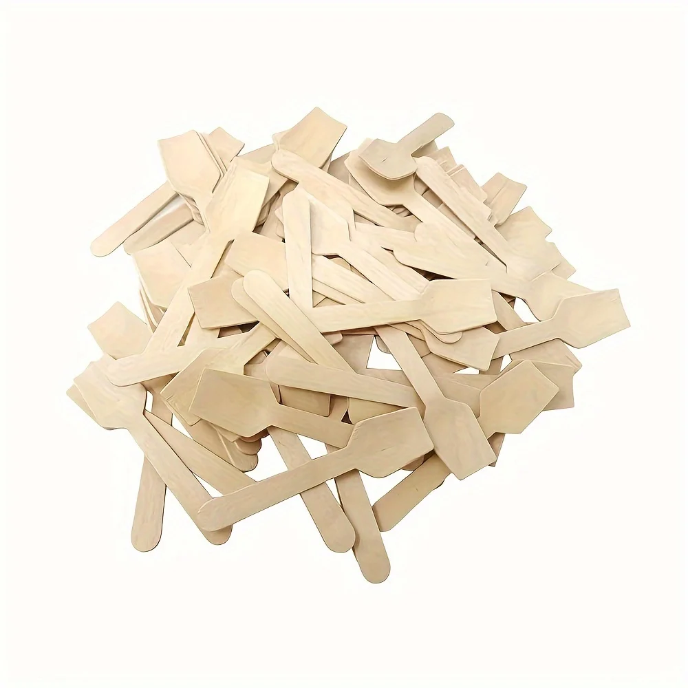 100pcs 3.9-inch mini wooden spoon Disposable square tasting spoon, sampling yogurt spoon, ice cream spoon