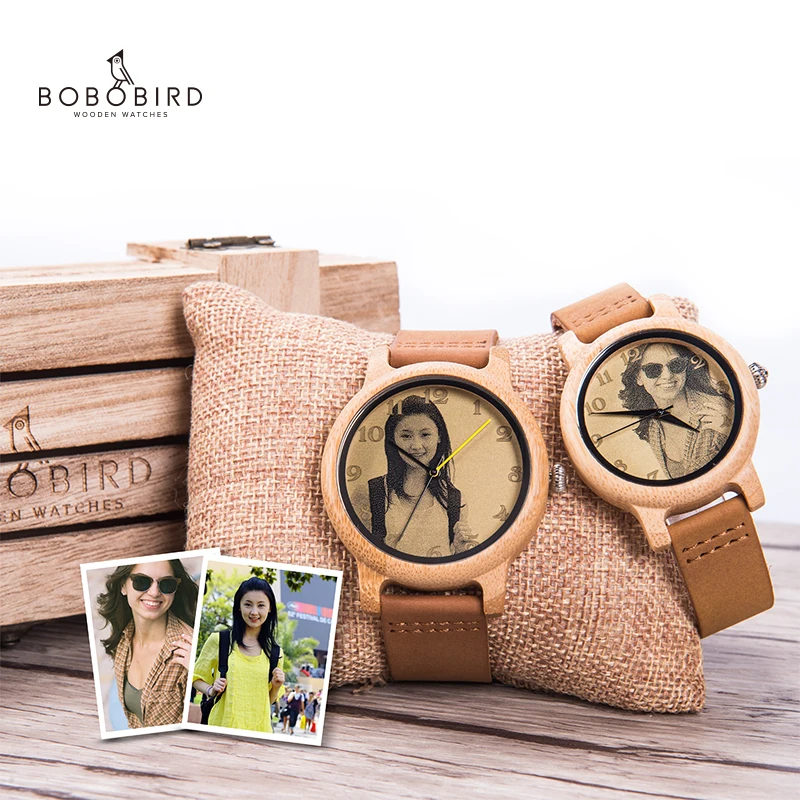 BOBOBIRD Wooden Couple Quartz Watches Original Free Custom Photo Wrist Timepiece Man And Woman Quartz Wrist Watch Christmas gift