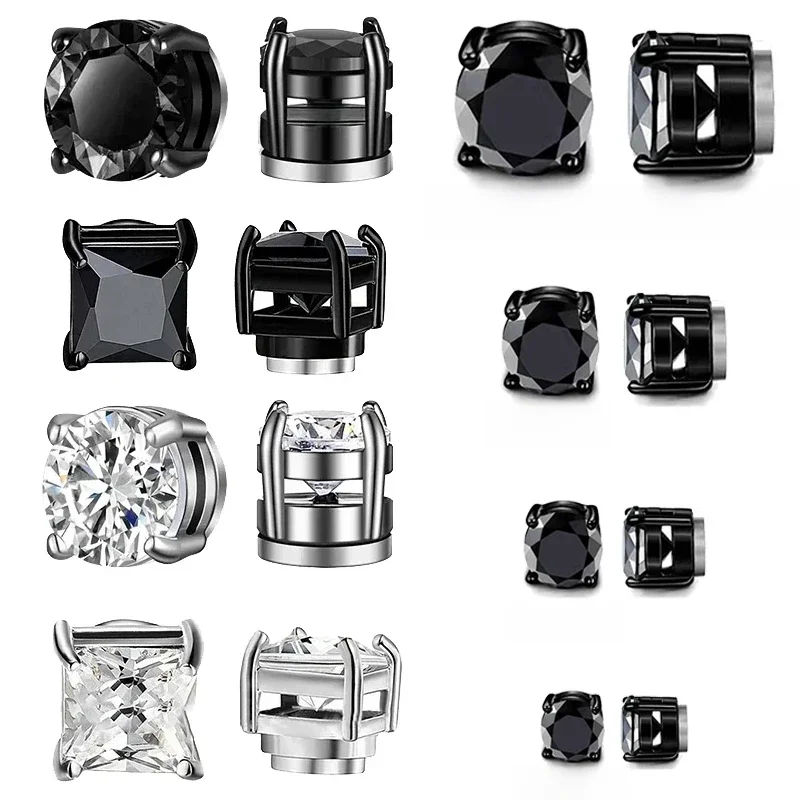 5/6/7/8mm Crystal Strong Magnetic Ear Stud Clip Earrings dla mężczyzn i kobiet Punk Round Zircon Magnet Earring Non Piercing Jewelry — zdjęcie 2