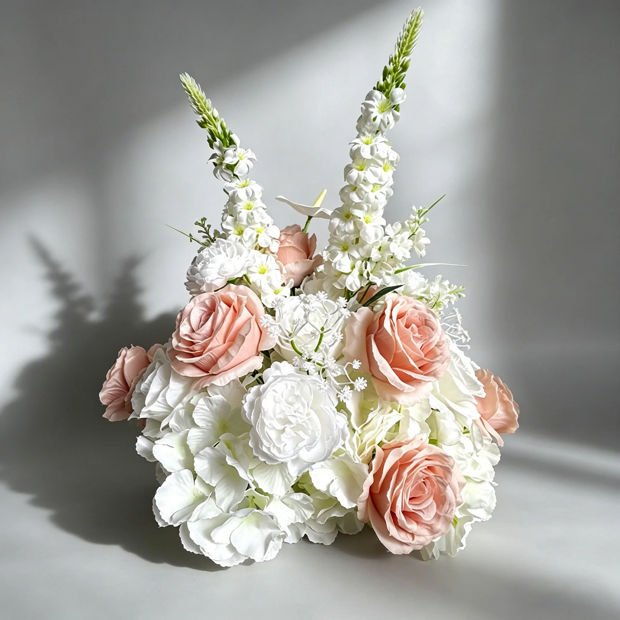 

45cm Artificial Flower Arrangement in Blush Pink and White with Roses Delphinium Anthurium for Wedding Centerpiece and Backdrop