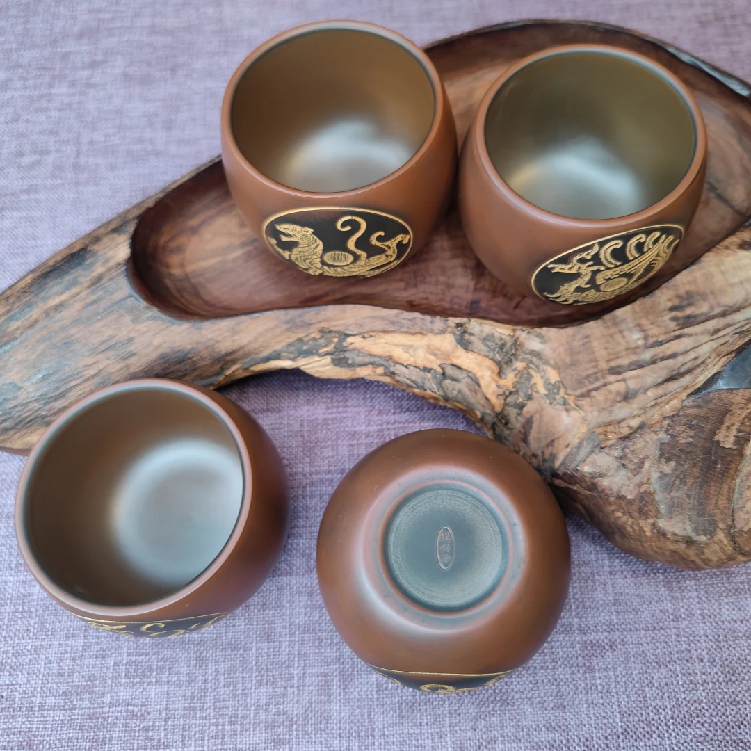 The Four Great Divine Beasts Cups Set  Handmade Nixing Pottery  Personal Tea Drinking Cup 100ml Azura Dragon Cups