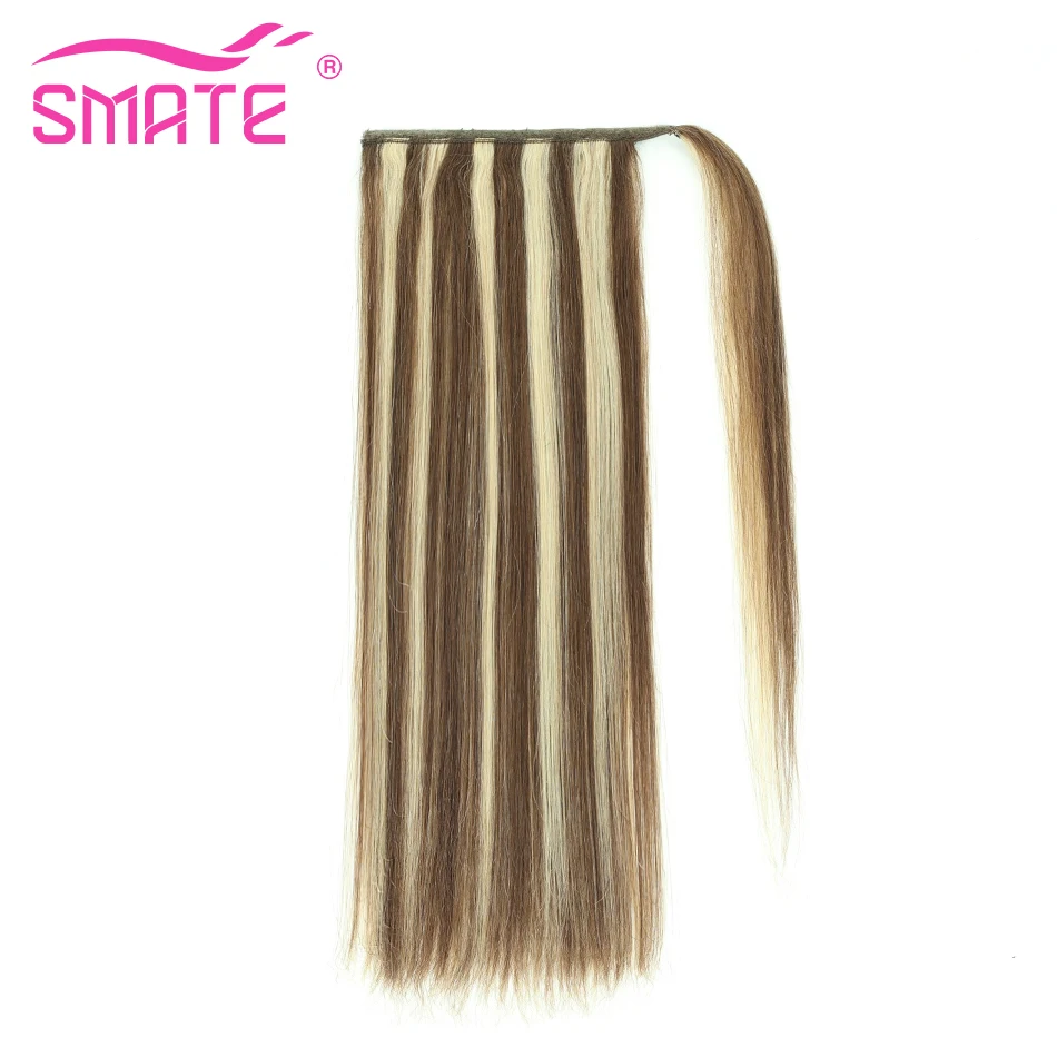 Extensiones de cola de caballo recta envolvente, extensiones de cola de caballo con Clip de 22 "-28", 120G, cabello humano 100%, cabello Remy brasileño